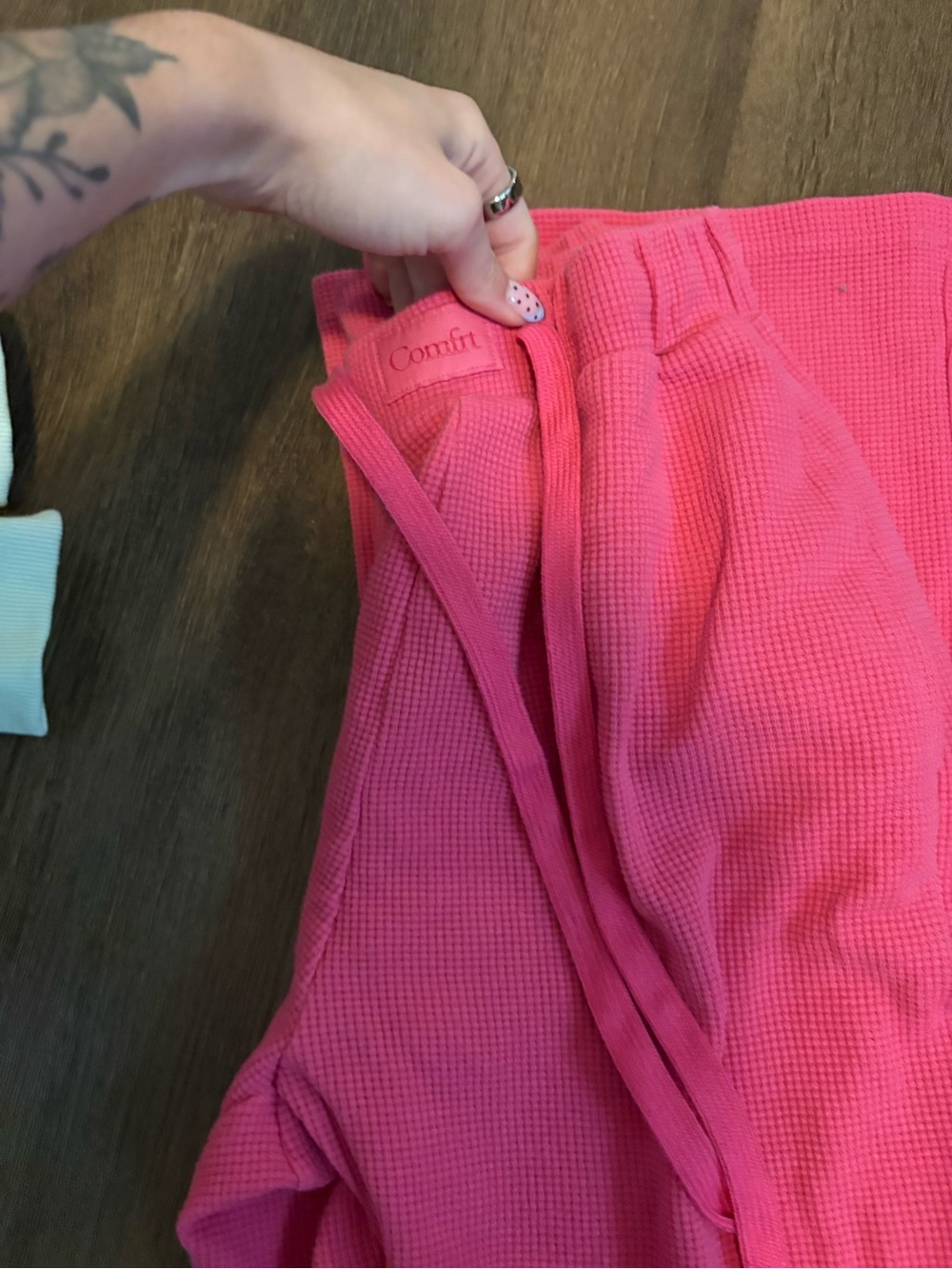 Comfort Pink Waffle Knit Drawstring Pants